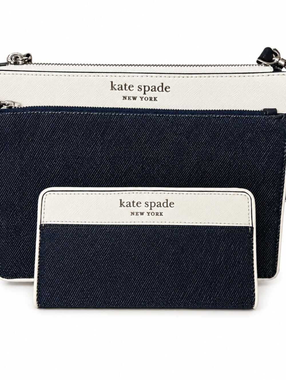 Kate Spade Denim & White Crossbody w/ Matching Slim Wallet NWOT
